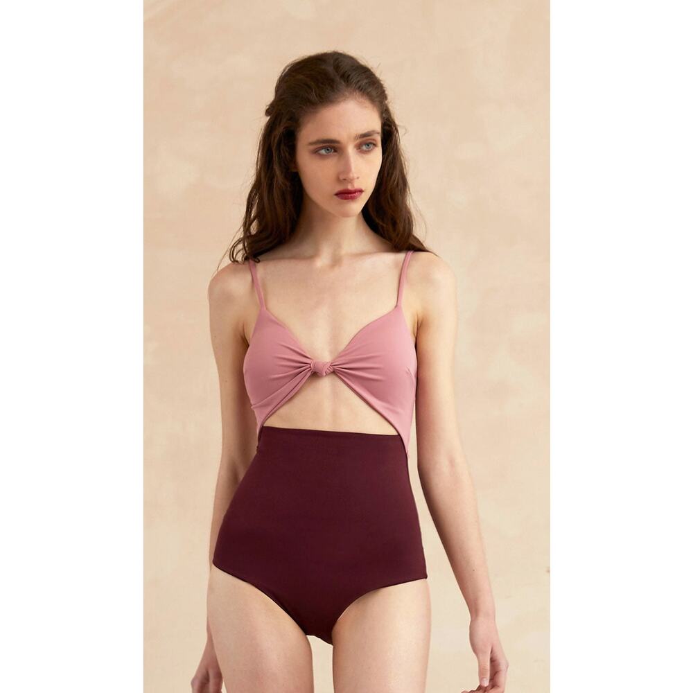 Visual Mood Swimsuit Everly One Front One Piece Swim S Pink Plum Beach Cutout